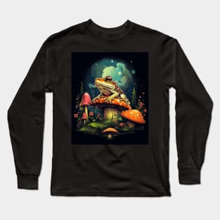 Cute Cottagecore Aesthetic Frog Mushroom Moon Witchy Long Sleeve T-Shirt